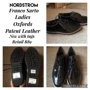 NWT NEW Nordstrom Rack Black Patent Leather Ladies Oxfords Brogues size 7.5 7 1/